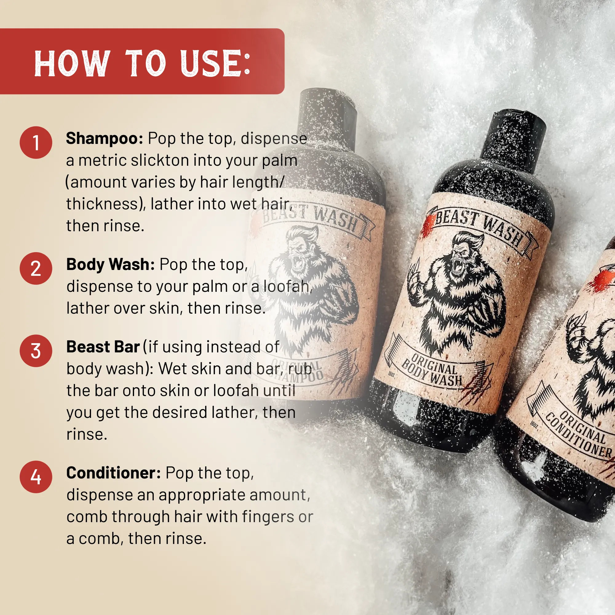 Beast Wash Organic Shampoo Body Wash and Conditioner Shower Set - Image 5