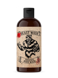 Johnny Slicks 16oz Beast Wash bottle featuring a sasquatch graphic and pump dispenser.