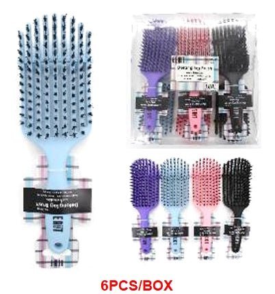 Flexible paddle detangling vent brush with ergonomic handle for hair styling