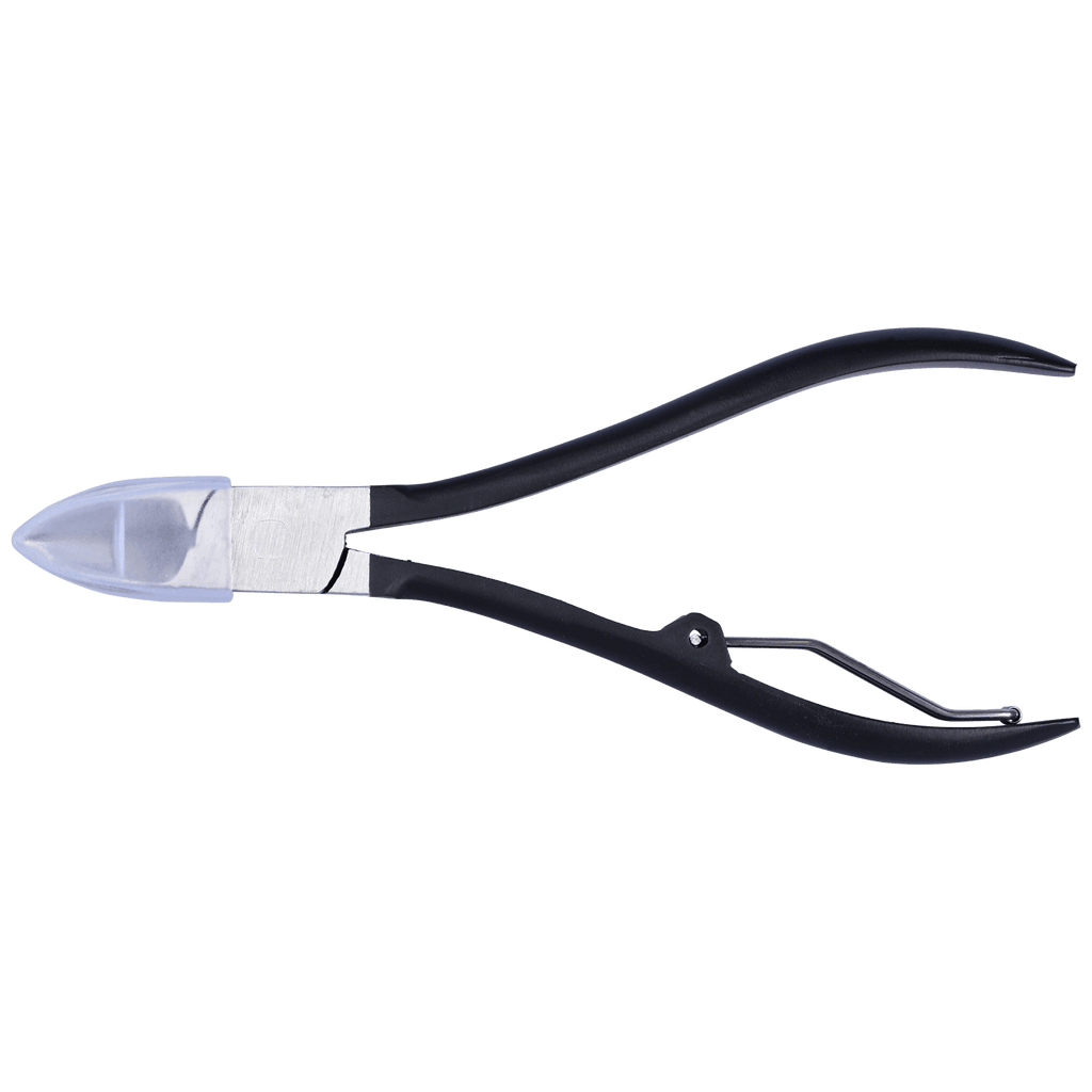 Professional black and silver stainless steel full jaw cuticle nipper tool.