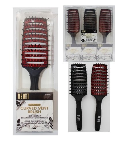 Heat Resistant Curved Vent Brush with Bristles for Hair Styling