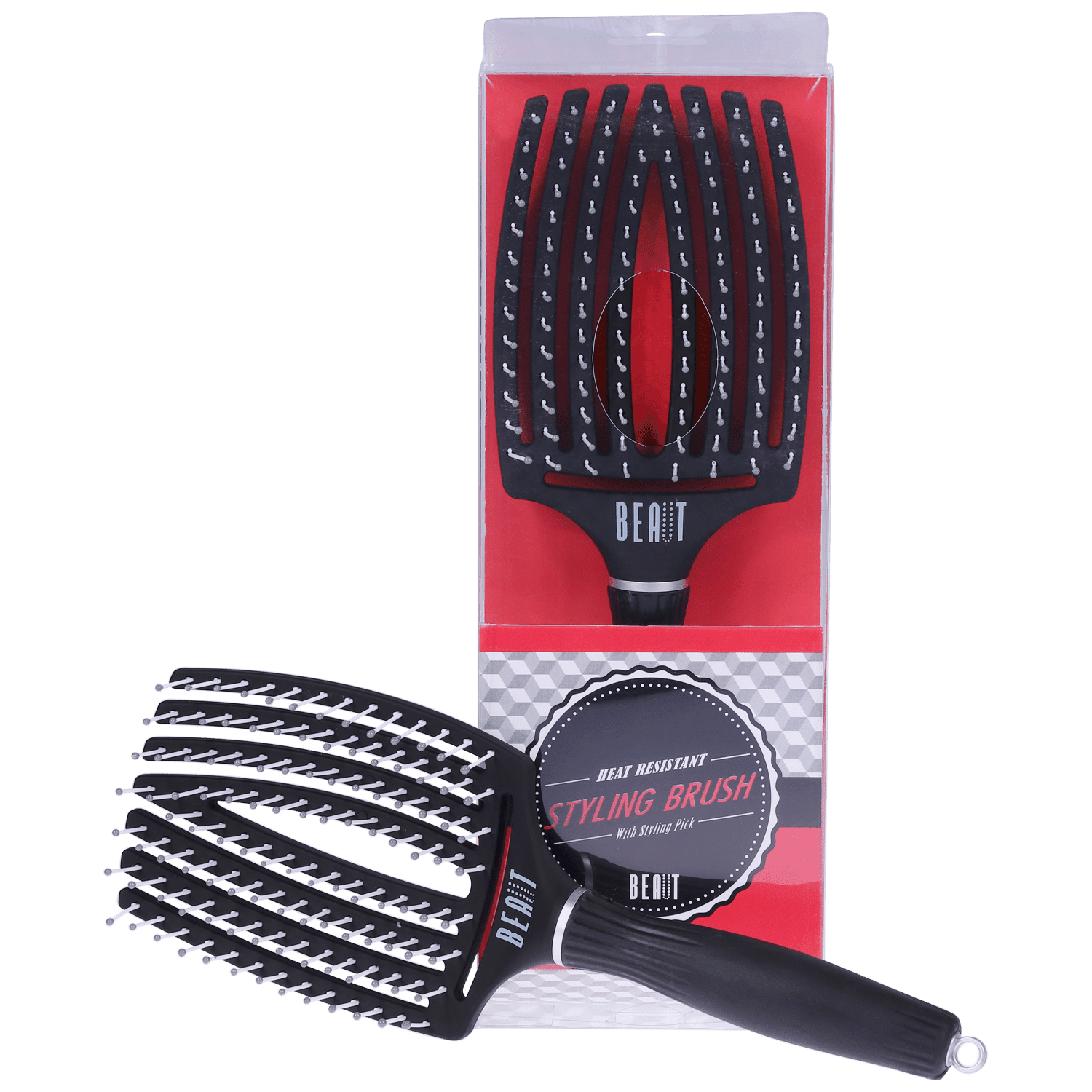 Heat resistant styling brush with a detachable styling pick for professional hair styling