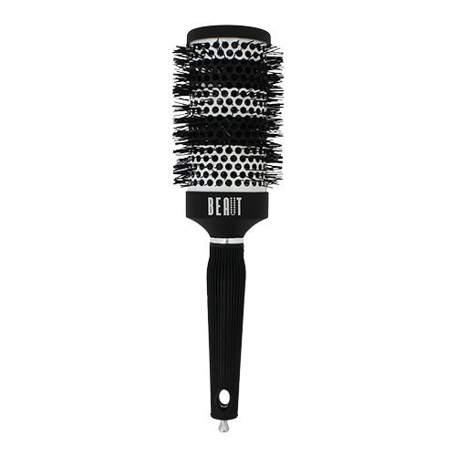 BEAUT brand nano technology round hair brush in minimalist black and white design.