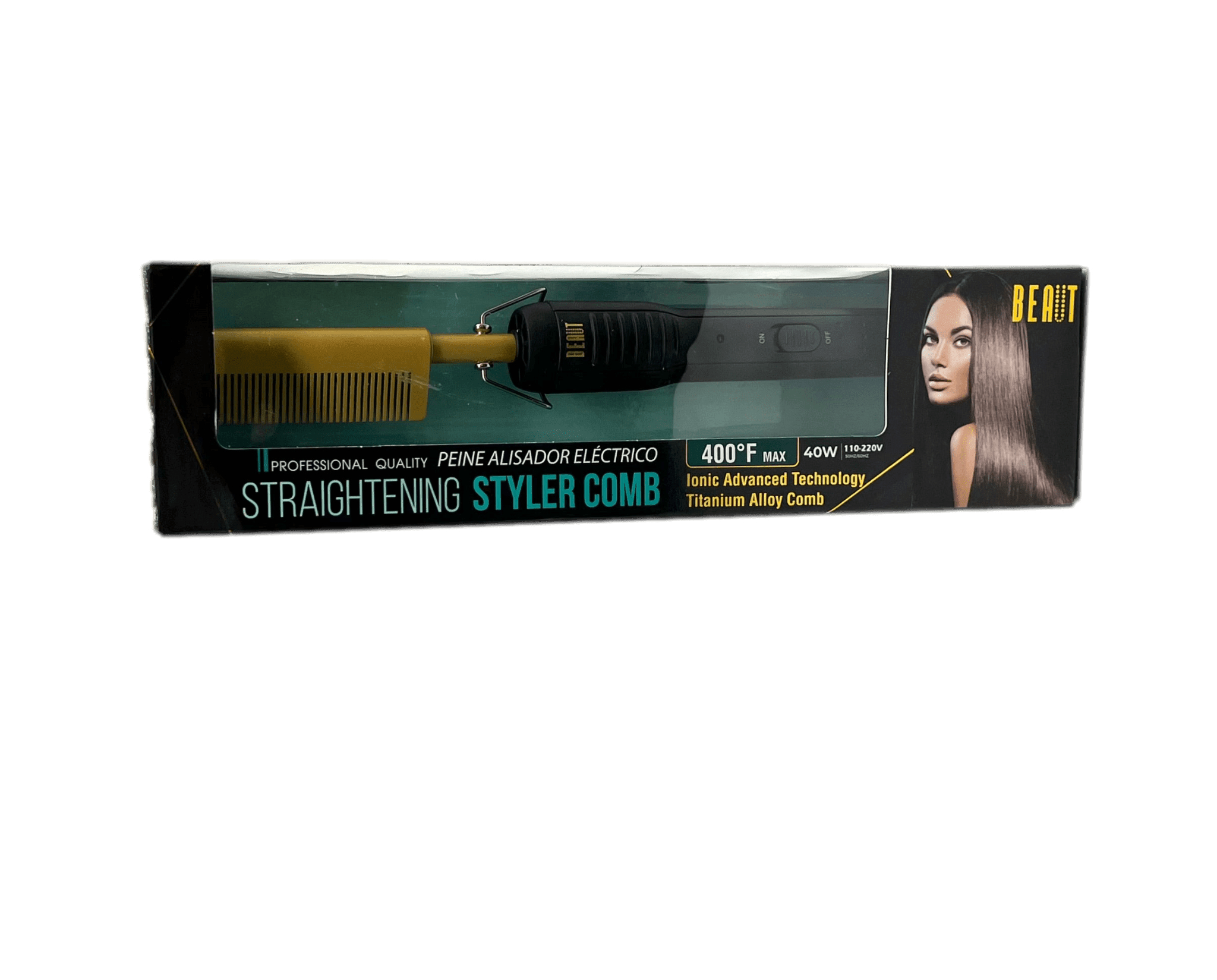 Beaut professional black and gold ionic straightening styler comb