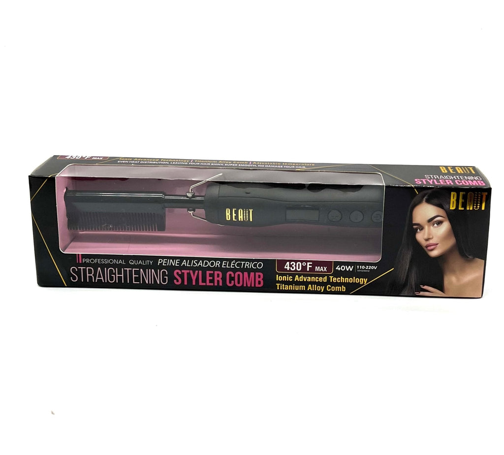 Professional black and gold titanium ionic straightening styler comb