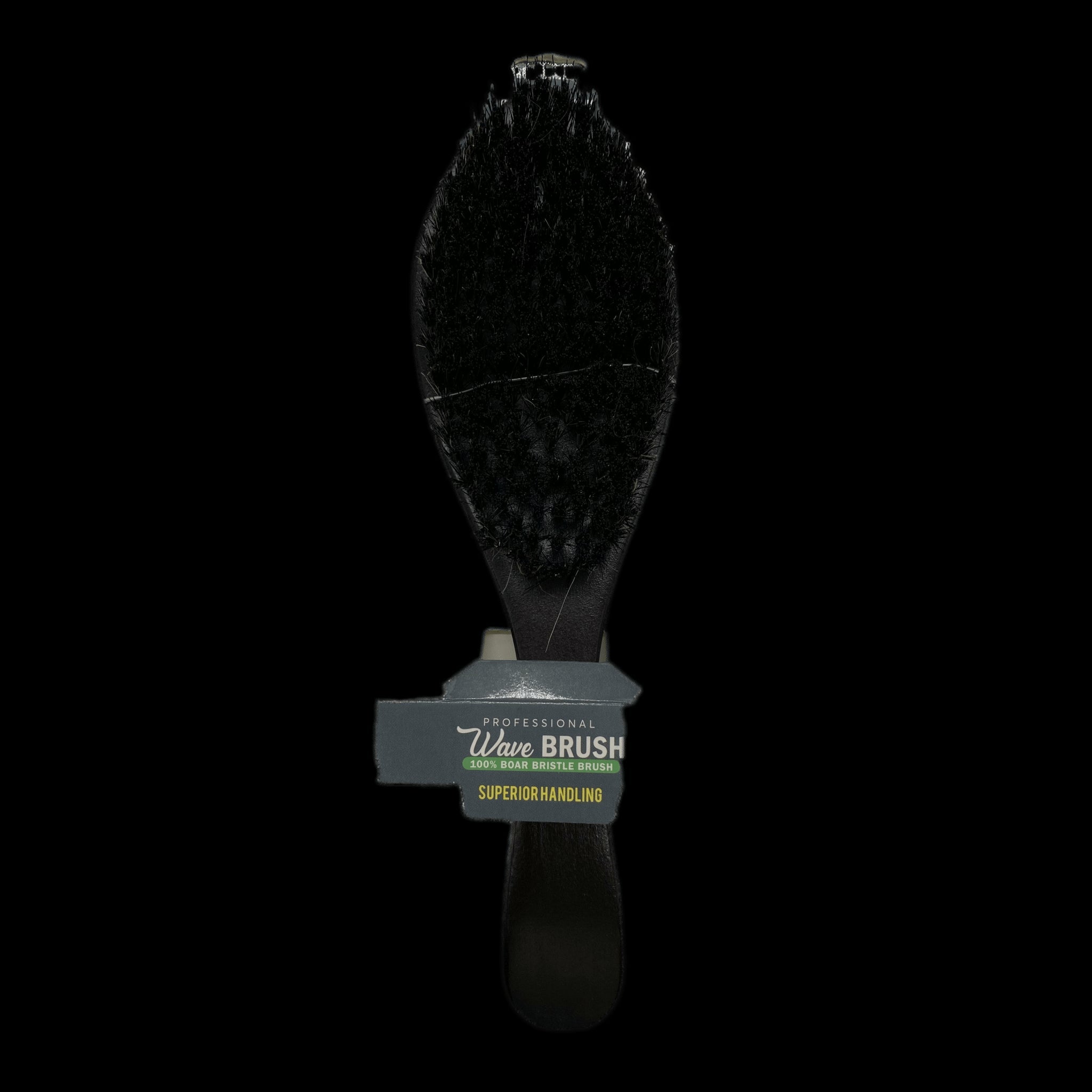 Professional solid black wave brush featuring 100% boar bristles for hair styling.
