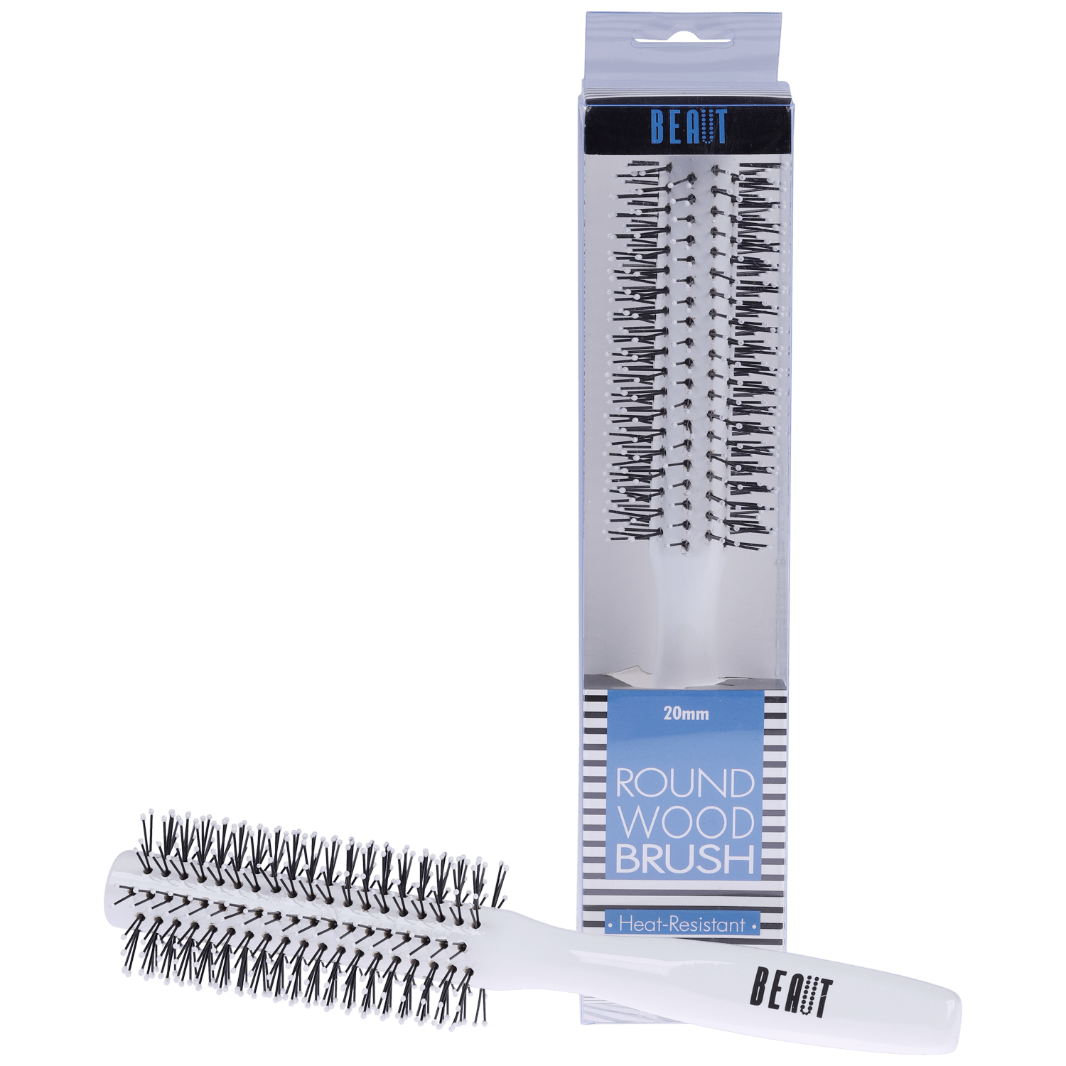 Beaut professional white wood round hair brush for styling and volume