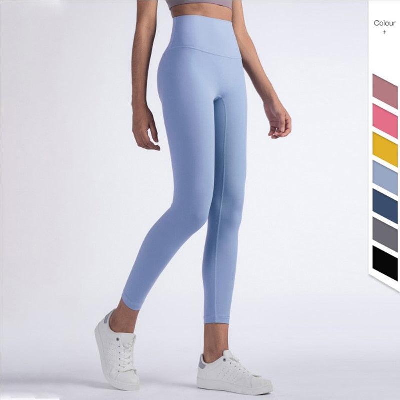 Athlete running in full-length seamless high-waist leggings