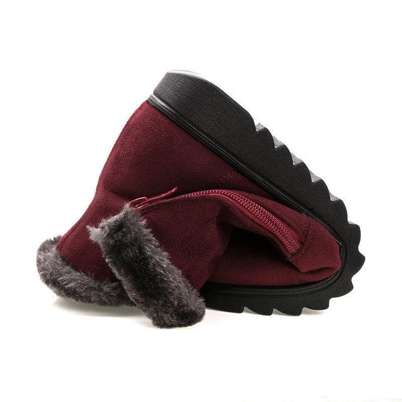 Red Waterproof Winter Ankle Boots - Fleece-Lined Platform Snow Boots