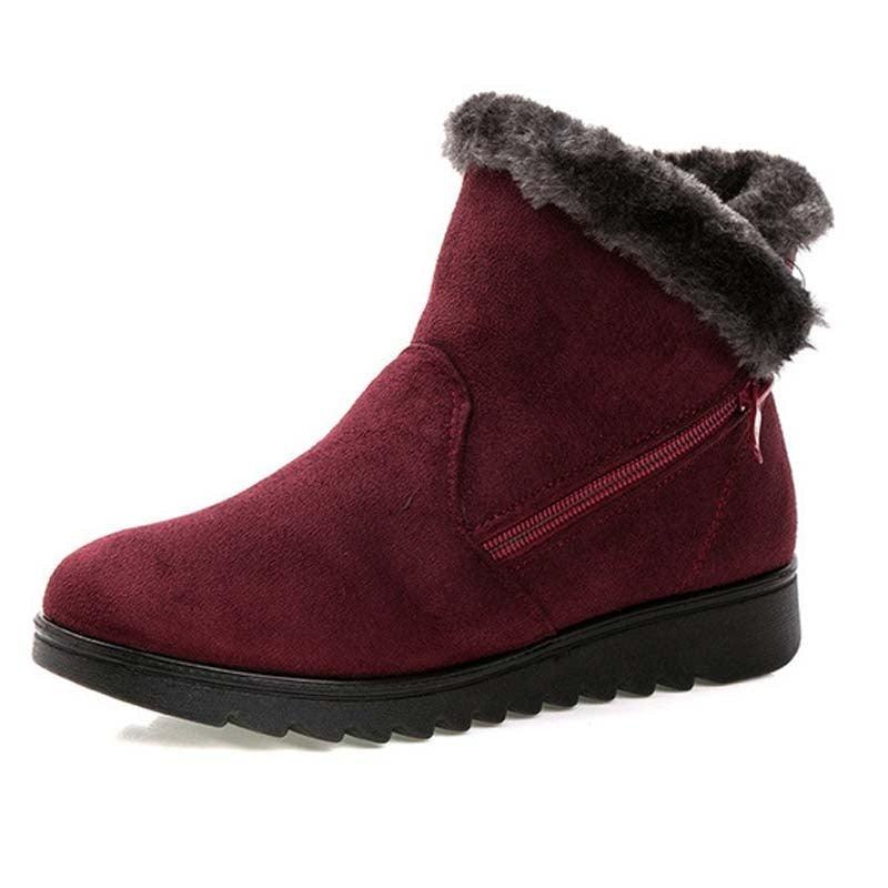 Stevvex red waterproof ankle boots with plush fleece lining and platform sole for winter weather