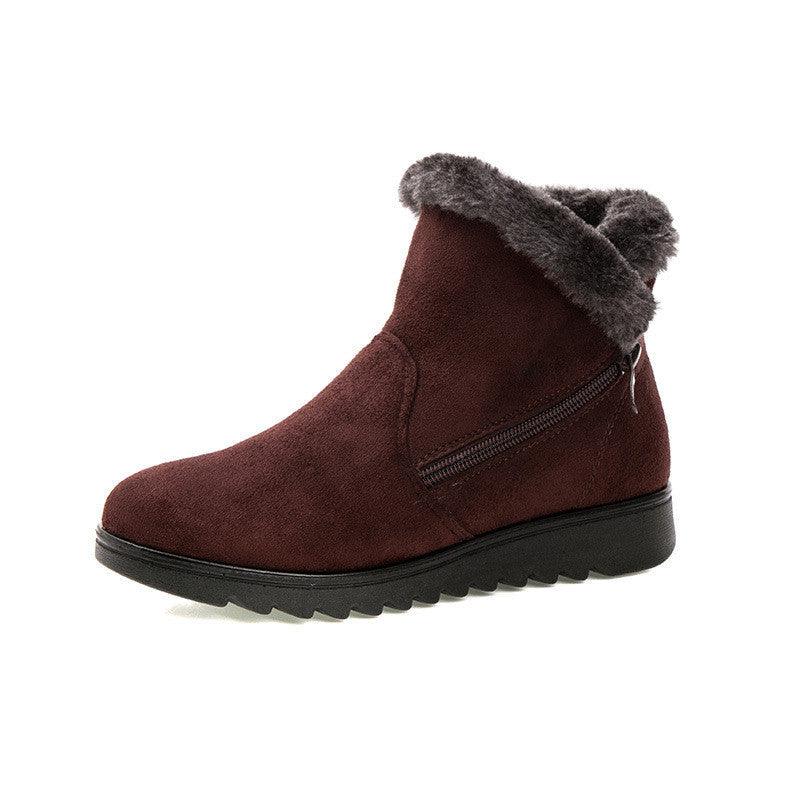 Red Waterproof Winter Ankle Boots - Fleece-Lined Platform Snow Boots