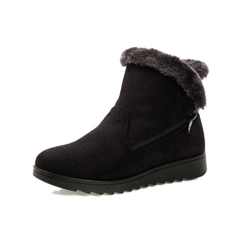 Red Waterproof Winter Ankle Boots - Fleece-Lined Platform Snow Boots