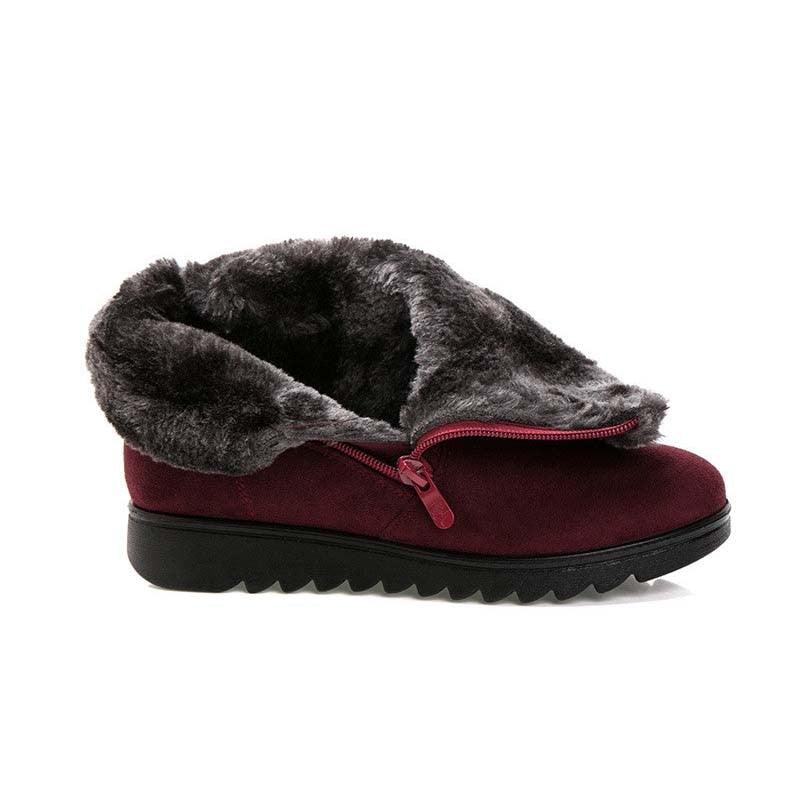 Red Waterproof Winter Ankle Boots - Fleece-Lined Platform Snow Boots