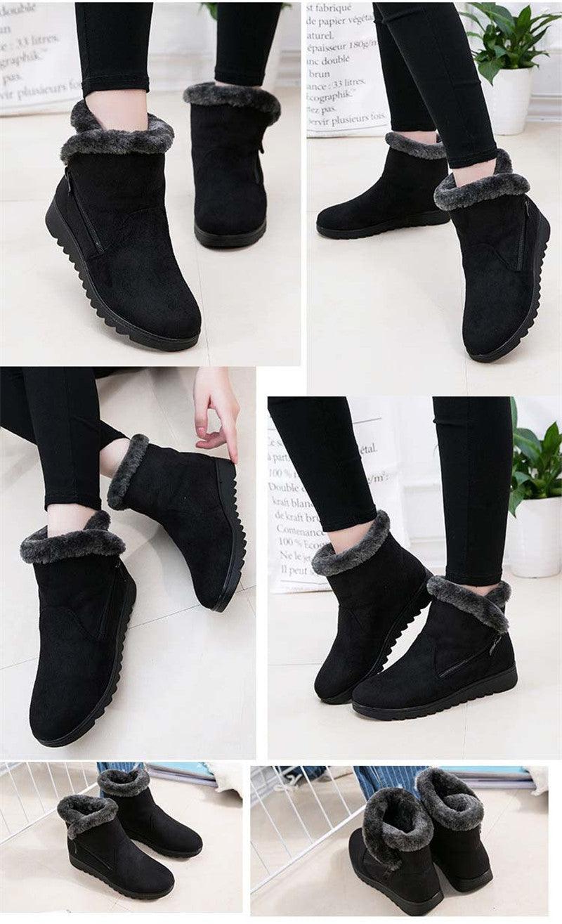 Red Waterproof Winter Ankle Boots - Fleece-Lined Platform Snow Boots