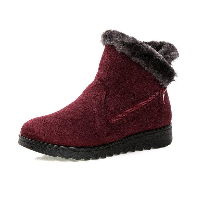 Red Waterproof Winter Ankle Boots - Fleece-Lined Platform Snow Boots