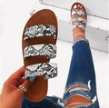 Women’s Snake Print Three-Strap Flat Slide Sandals