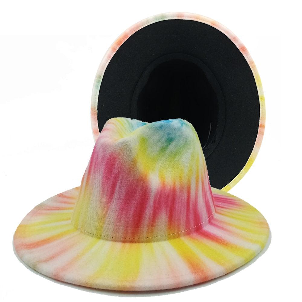 Two-Tone Retro Fedora Hat Wide Brim Unisex Jazz Cap 56-58cm