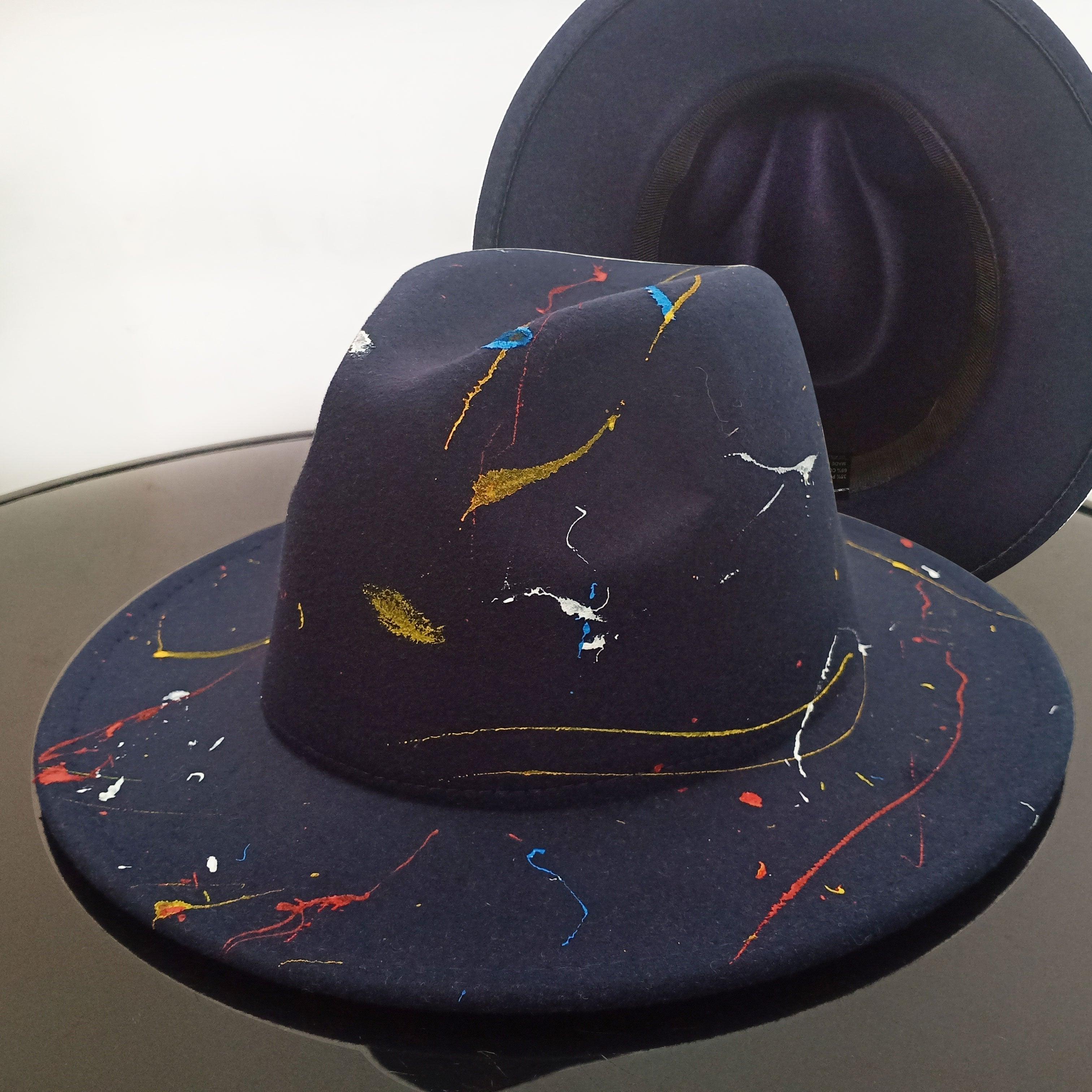 Two-Tone Retro Fedora Hat Wide Brim Unisex Jazz Cap 56-58cm