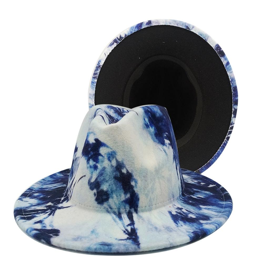 Two-Tone Retro Fedora Hat Wide Brim Unisex Jazz Cap 56-58cm