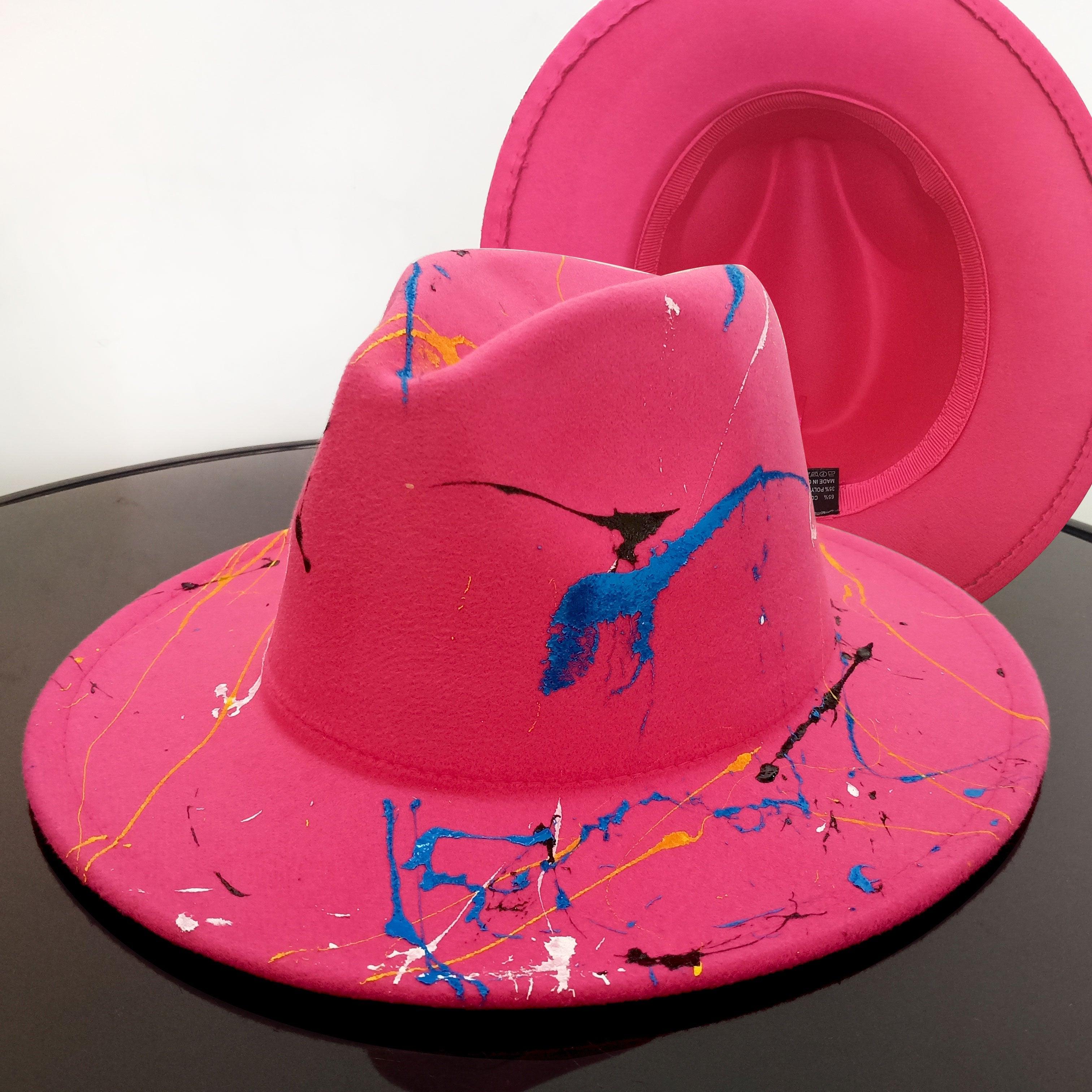 Two-Tone Retro Fedora Hat Wide Brim Unisex Jazz Cap 56-58cm