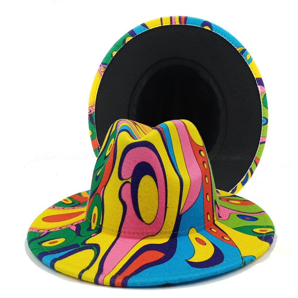 Two-Tone Retro Fedora Hat Wide Brim Unisex Jazz Cap 56-58cm