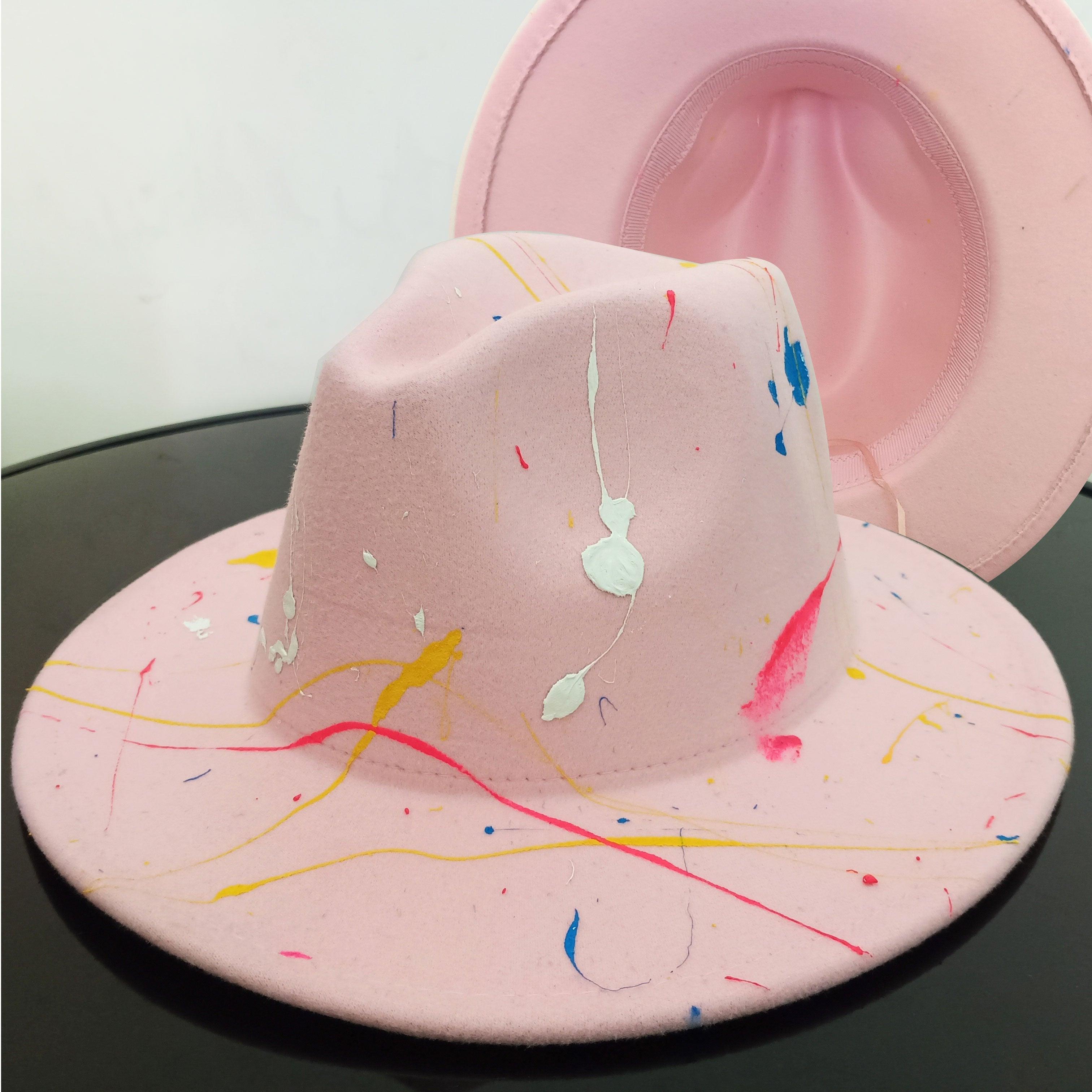 Two-Tone Retro Fedora Hat Wide Brim Unisex Jazz Cap 56-58cm