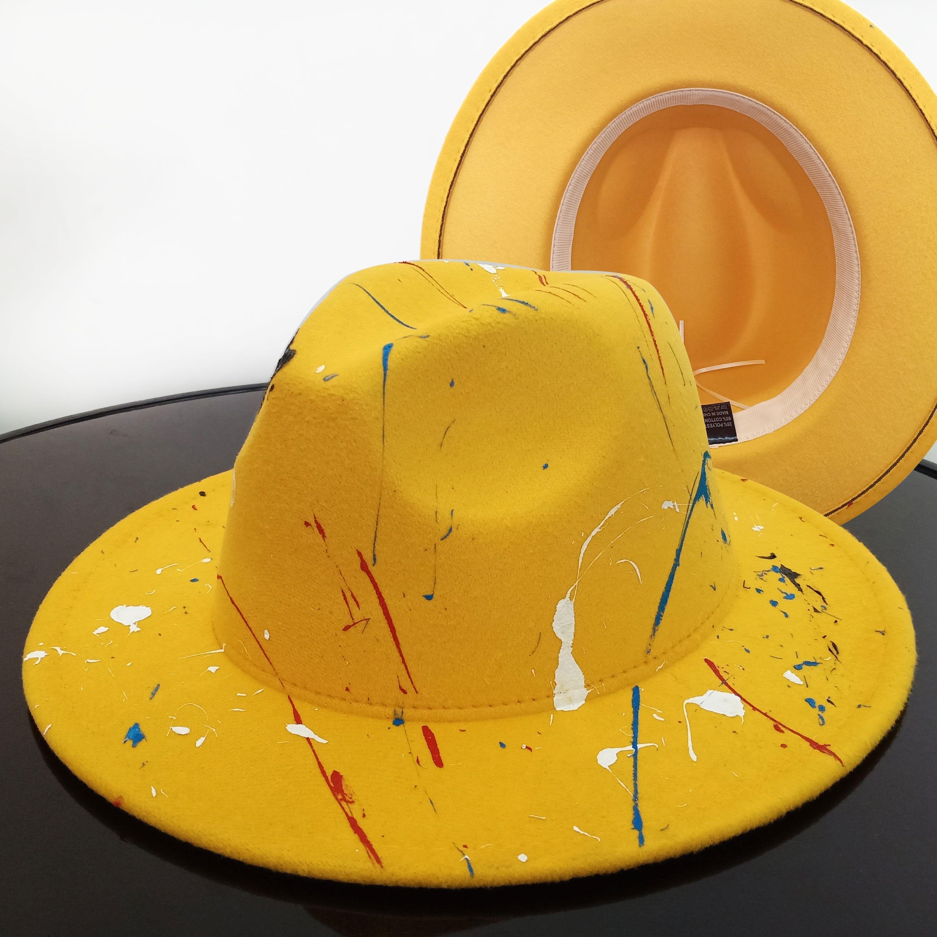 Two-Tone Retro Fedora Hat Wide Brim Unisex Jazz Cap 56-58cm