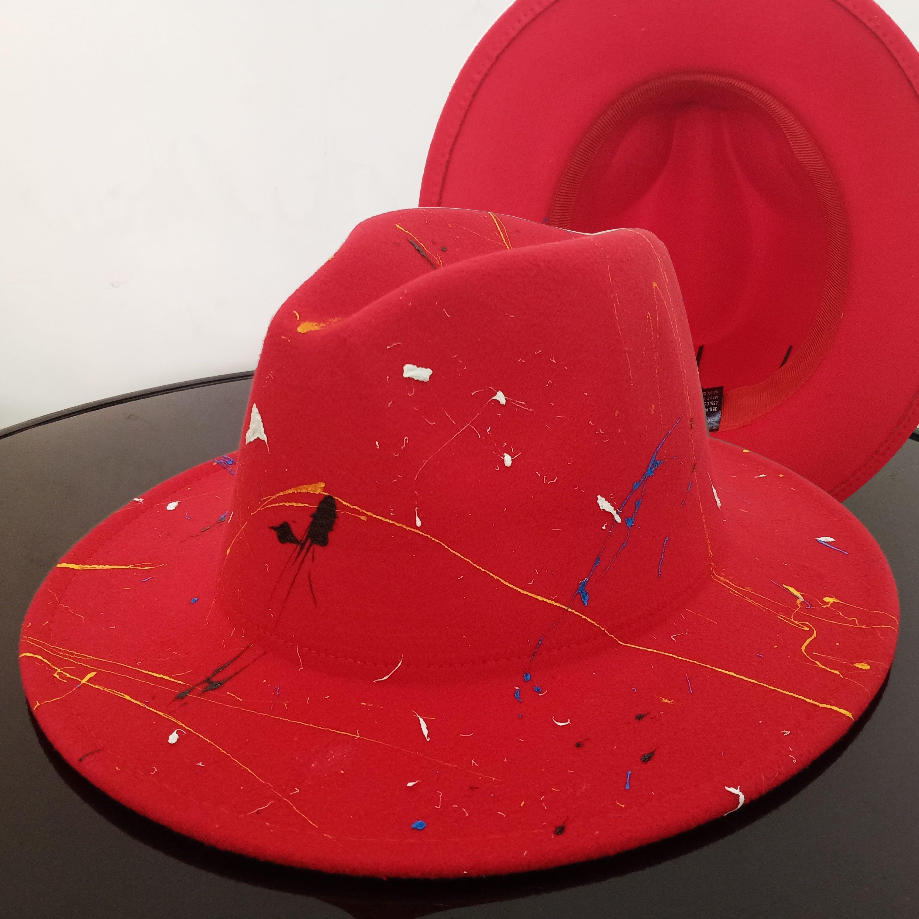 Two-Tone Retro Fedora Hat Wide Brim Unisex Jazz Cap 56-58cm