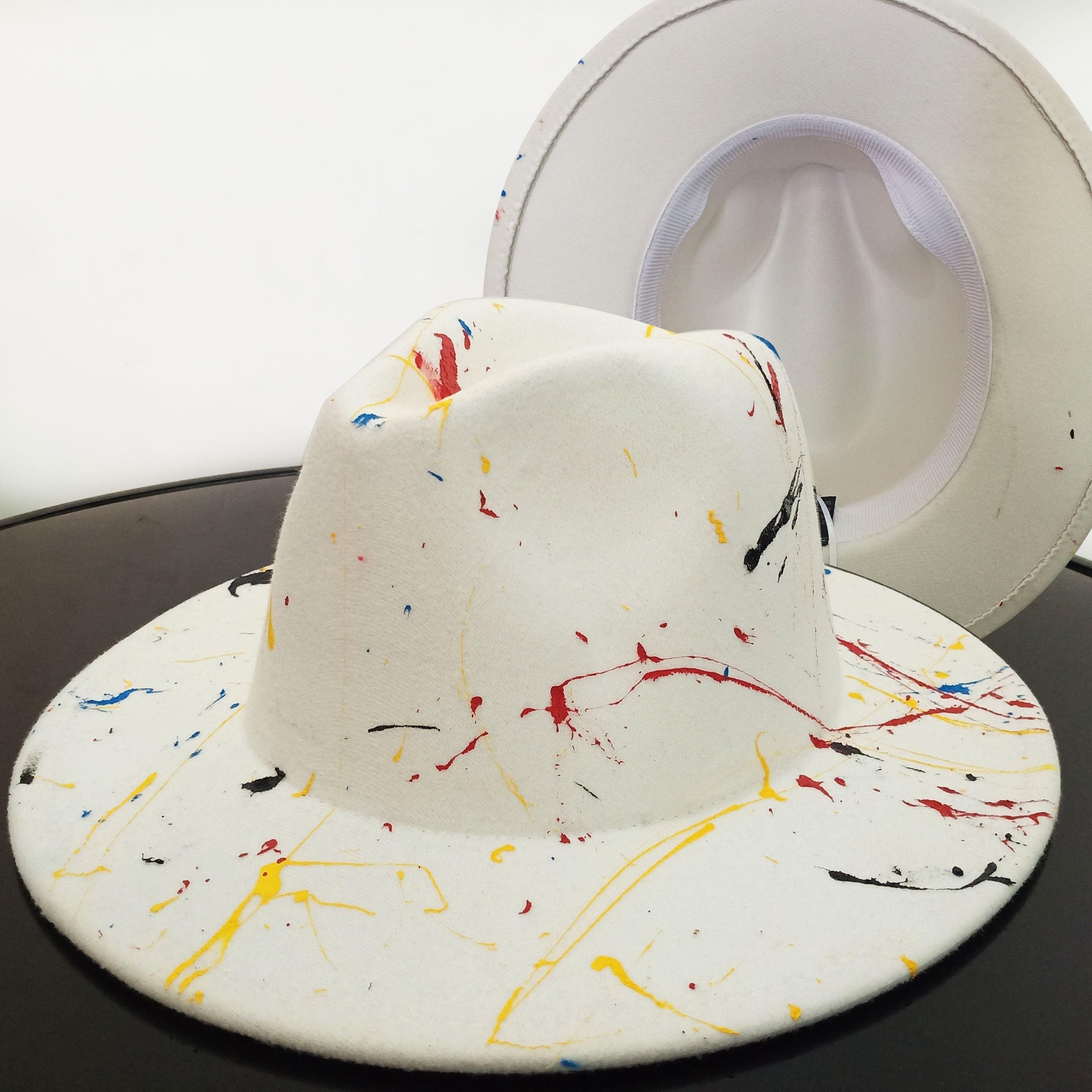 Two-Tone Retro Fedora Hat Wide Brim Unisex Jazz Cap 56-58cm