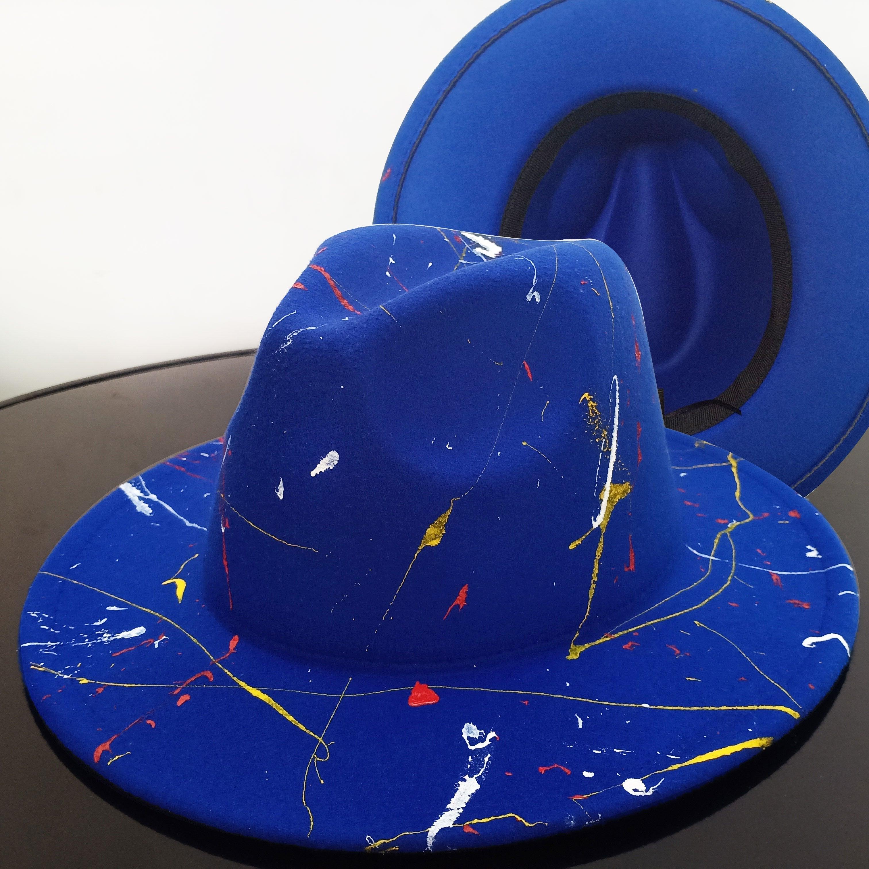 Two-Tone Retro Fedora Hat Wide Brim Unisex Jazz Cap 56-58cm