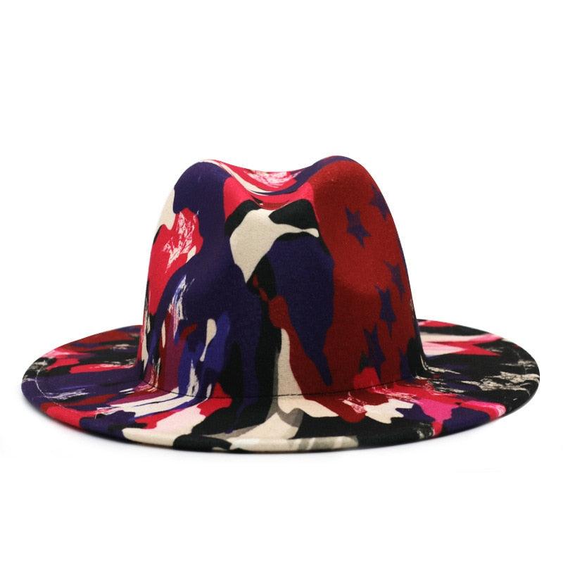 Two-Tone Retro Fedora Hat Wide Brim Unisex Jazz Cap 56-58cm