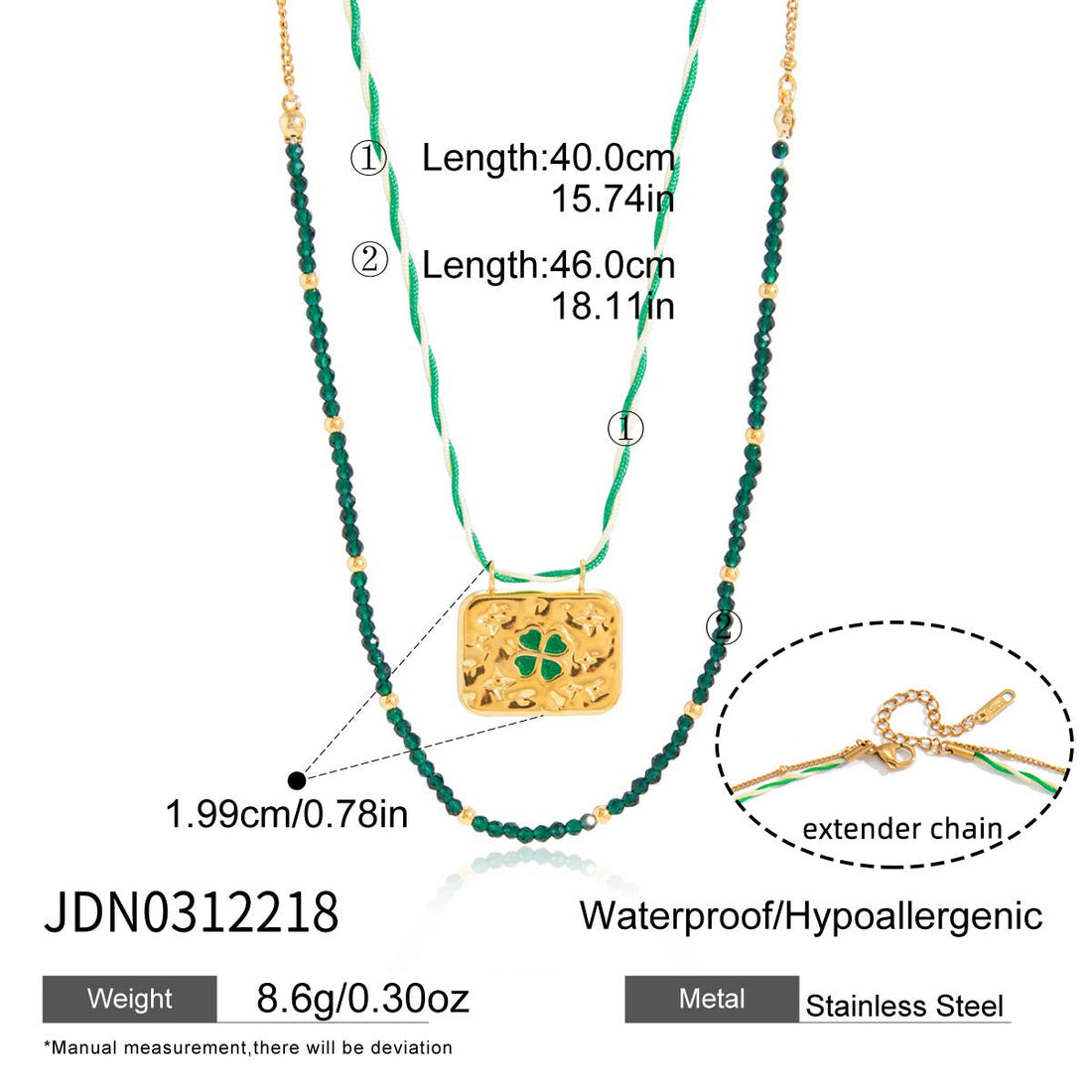 Green Clover Stainless Steel Pendant Necklace with Zircon