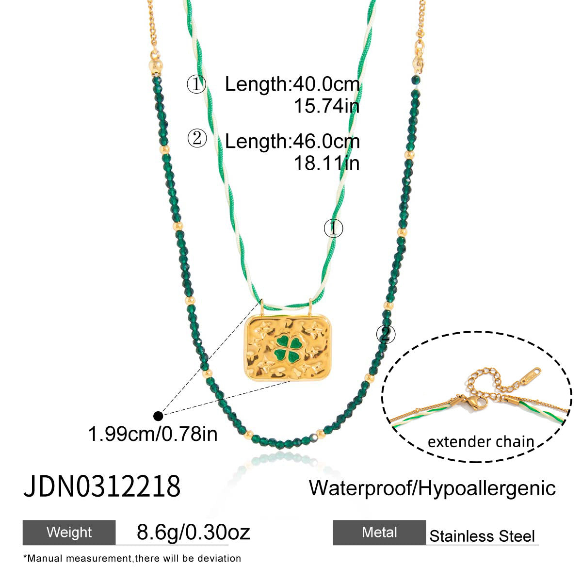 Green Clover Stainless Steel Pendant Necklace with Zircon