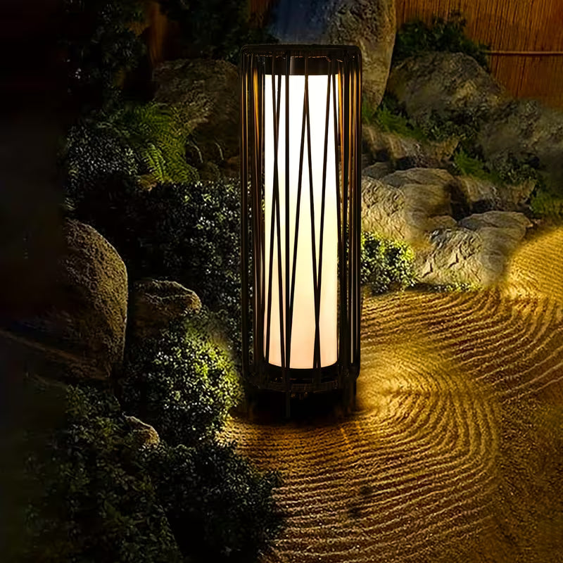 Outdoor Solar Floor Lamp with Rattan Decor Shade