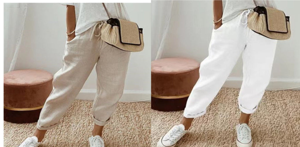 Women’s Cotton Linen Casual Pants Solid Color Relaxed Fit - Image 3