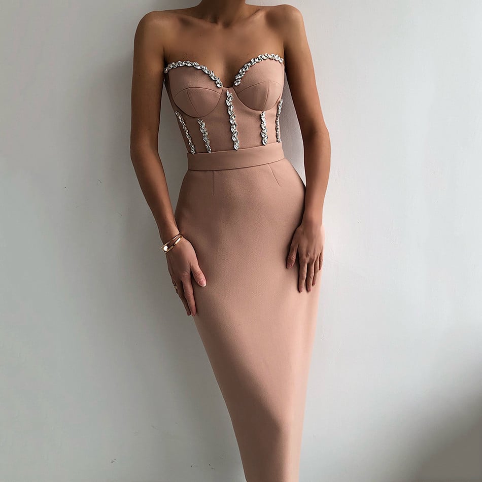 Strapless Elegant Bandage Dress with Nail Drill