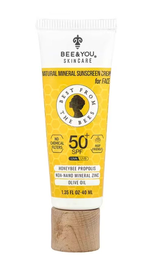 Bee & You 100% Natural Mineral Sunscreen SPF 30 with Zinc Oxide and Bee Propolis.
