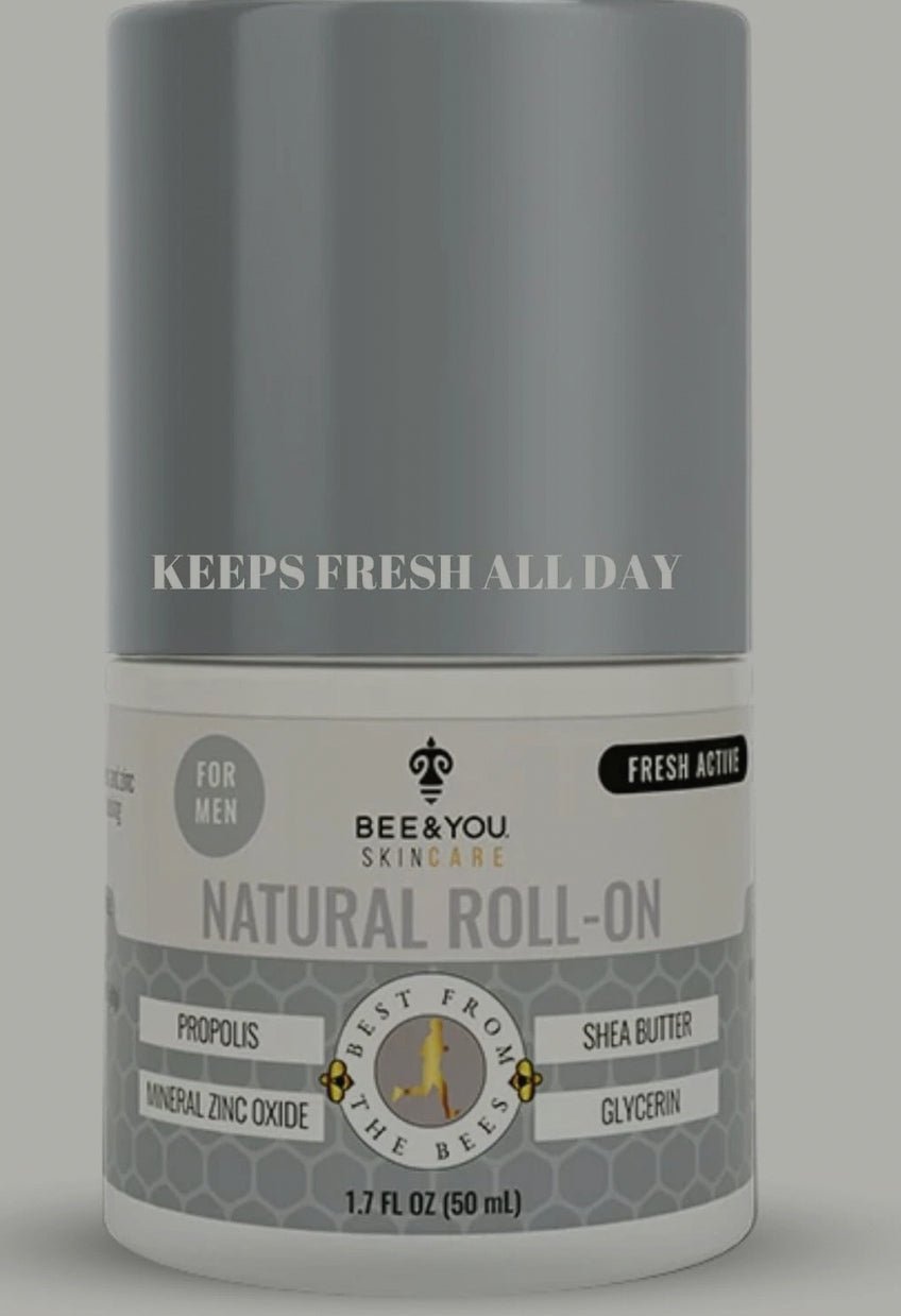 Bee & You 1.7 oz roll-on deodorant for men in a compact, portable bottle