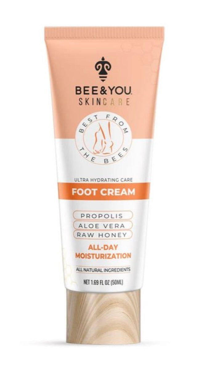 BEE & YOU Skincare Foot Cream tube for moisturizing and repairing dry, cracked heels.