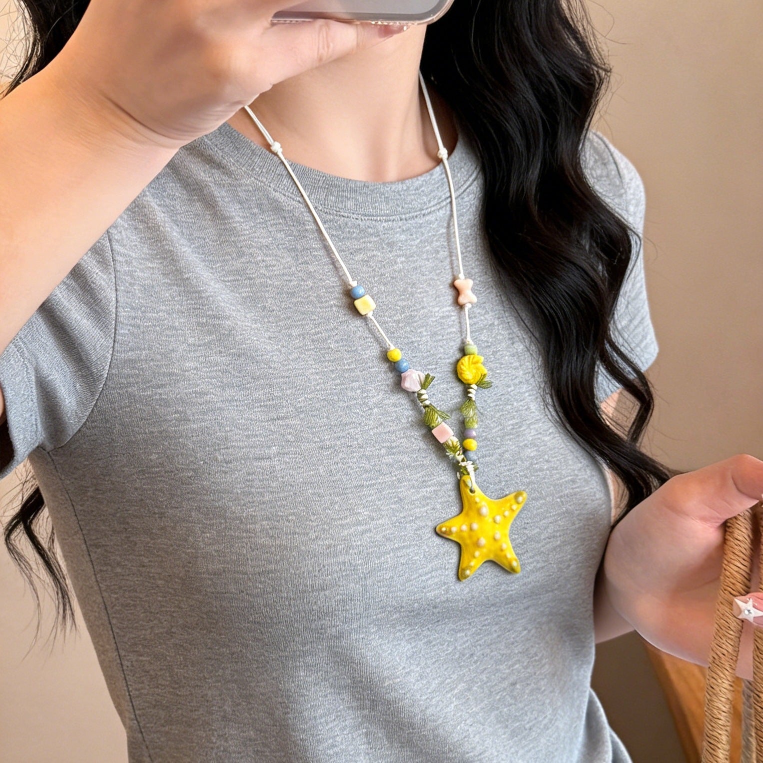 Dopamine Colorful Starfish Beaded Necklace For Women