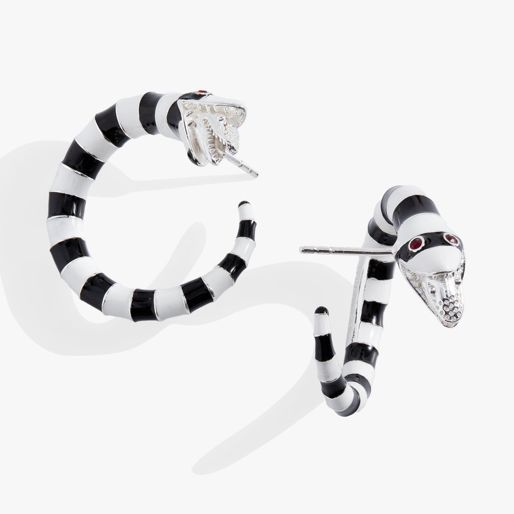 BEETLEJUICE Sandworm Hoop Earrings Black and White Striped Jewelry