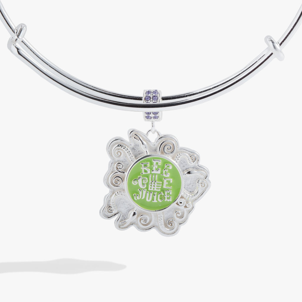 BEETLEJUICE™ Green Enamel Charm Bangle in Ornate Silver