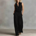 Women’s Ruffled Linen Blend Two-Piece Set Sleeveless Wide-Leg - Image 6