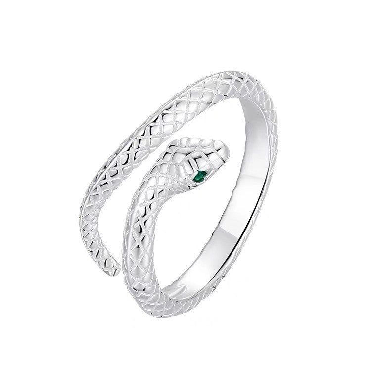 S925 Sterling Silver Green Eye Spirit Snake Ring For Women, Niche Minimalist Cool Style, Snake Design, Premium Light Luxury Open Index Finger Ring