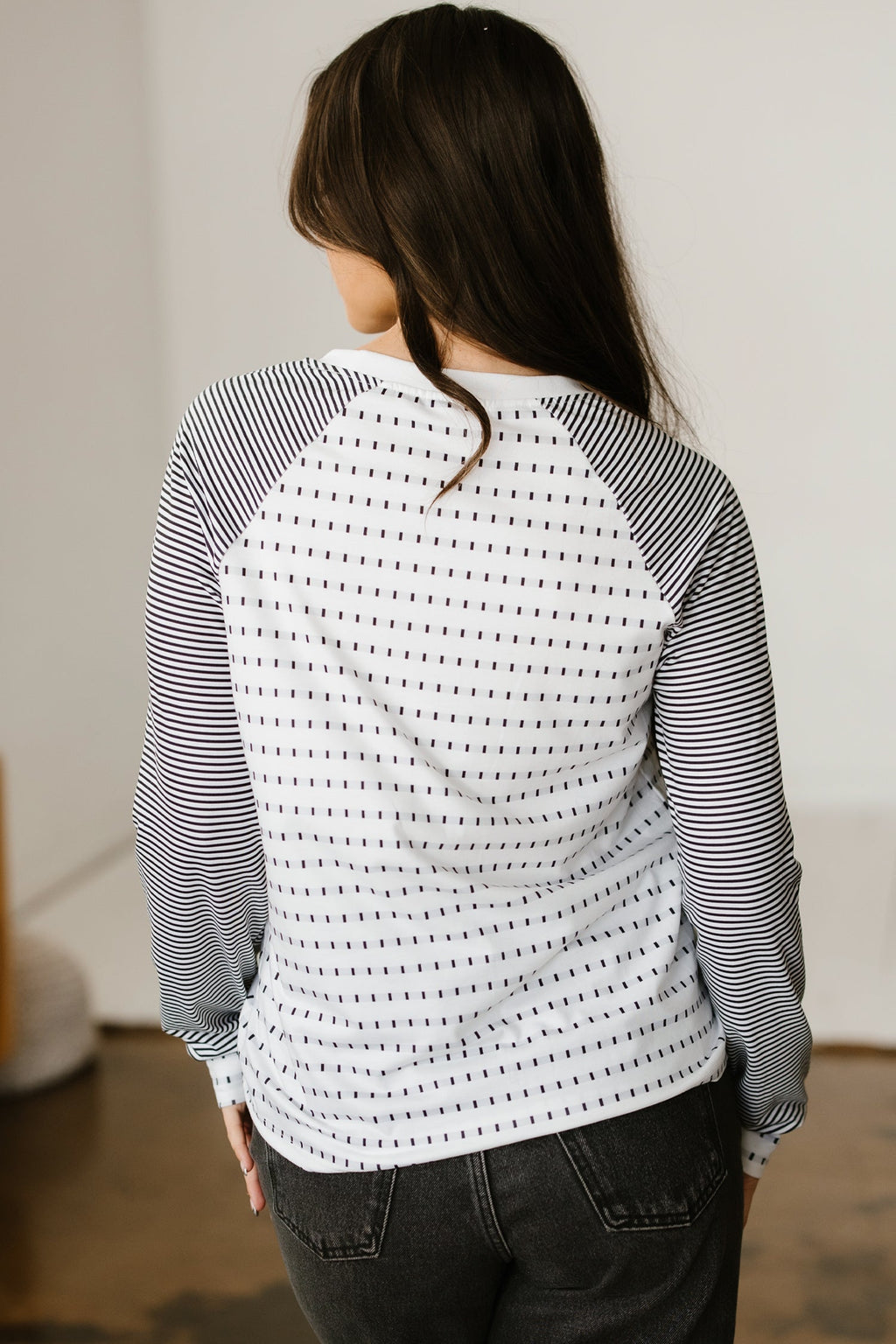 Stripe Raglan Patchwork Long Sleeve Top