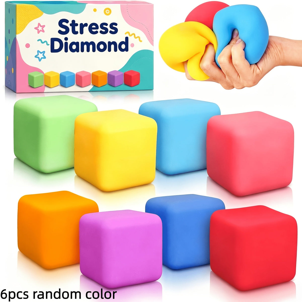 6pcs Colorful Slow Rising Cube Fidget Dough Balls