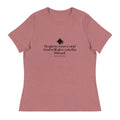 A woman wearing a relaxed fit, soft cotton crew neck T-shirt with the text Begin to weave and God will give you the thread.