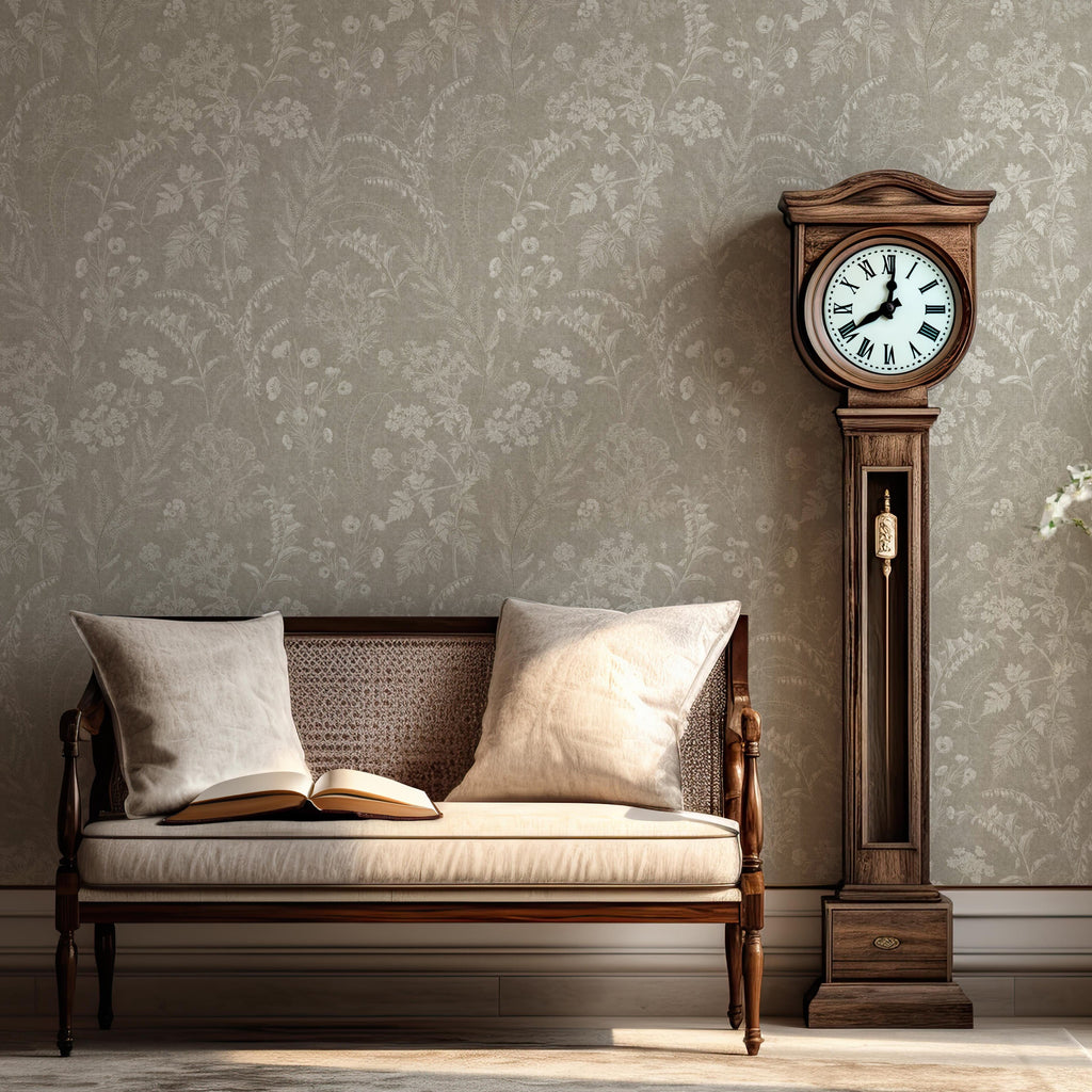 Winsome Floral Removable Wallpaper in Taupe, Sage-Green, White
