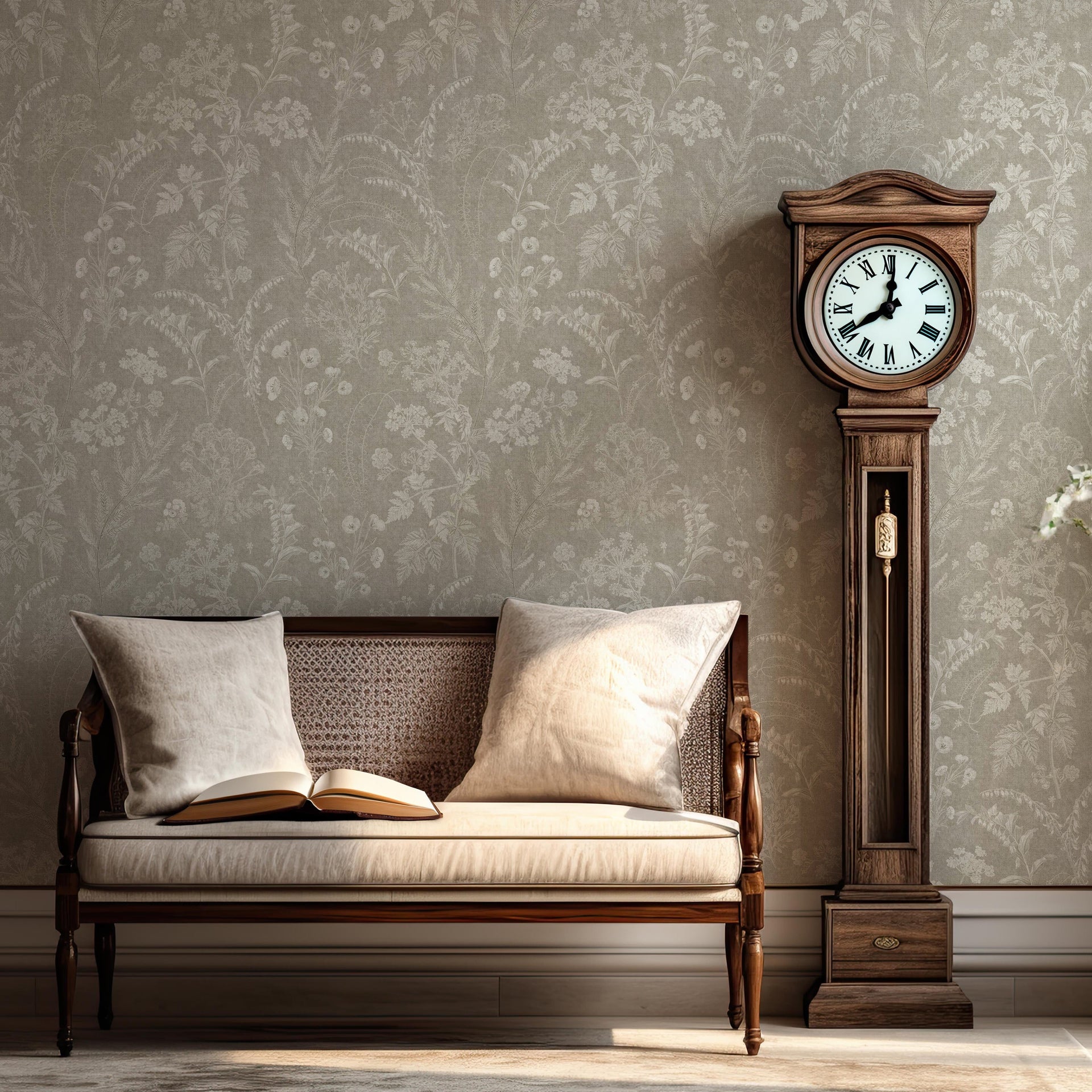 Winsome Floral Removable Wallpaper in Taupe, Sage-Green, White