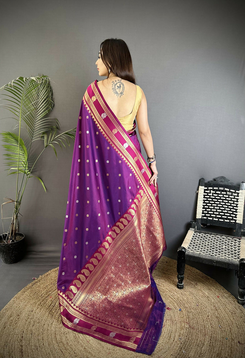 Purple Banarasi Soft Silk Woven Saree with Traditional Motifs